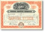 Magma Copper Company mining stock certificate