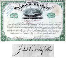 Standard Oil Trust certificate and John D. Rockefeller's signature